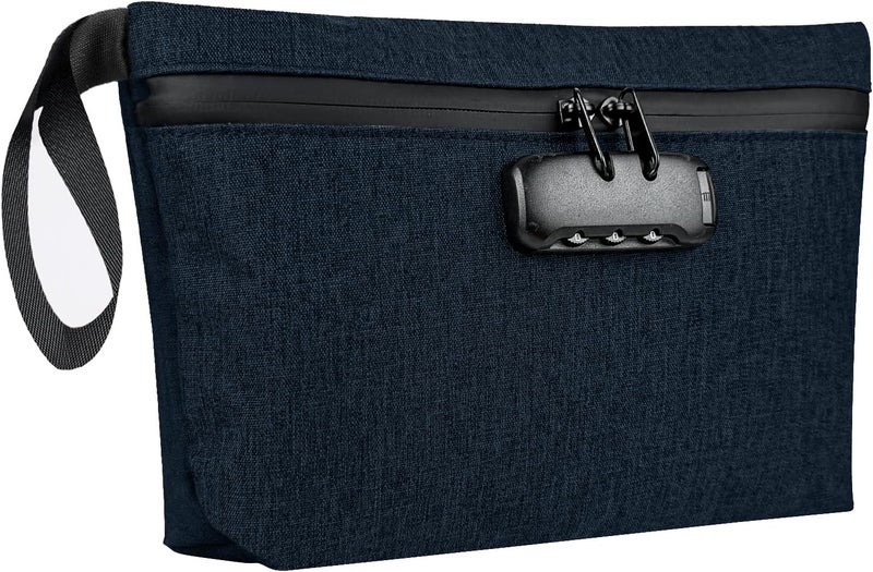 BOJLY Smell Proof Bag with Combination Lock 12.5 inch x 7.5 inch Waterproof Zipper Organizer for Travel Tote Bag Blue - Image 1